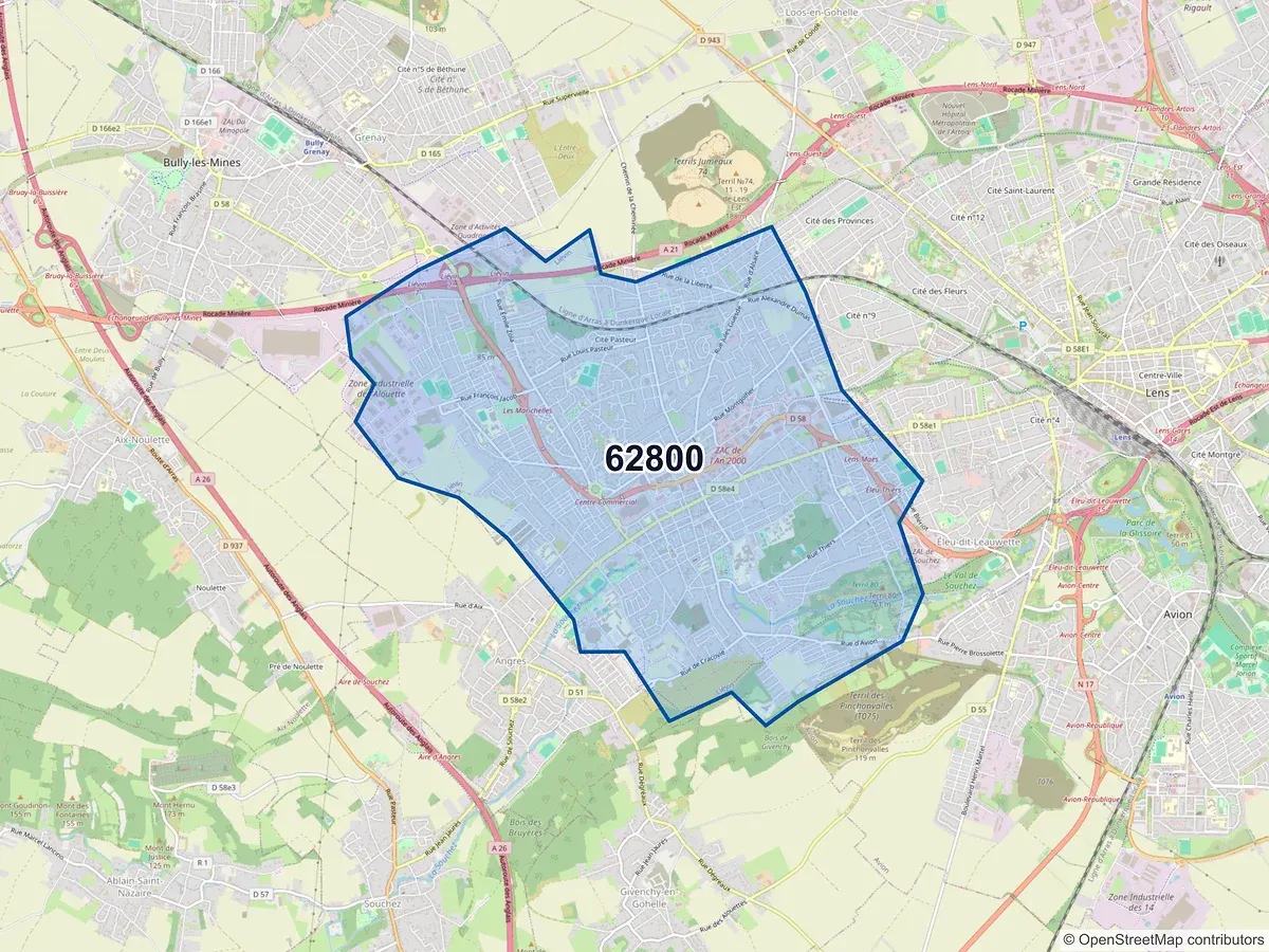 Carte du code postal 62800 (LIEVIN)