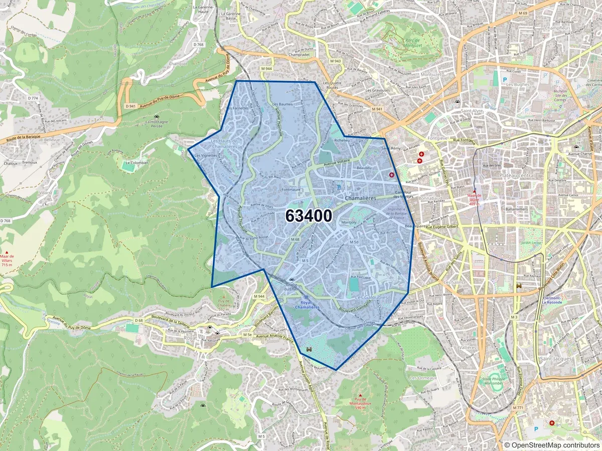 Carte du code postal 63400 (CHAMALIERES)