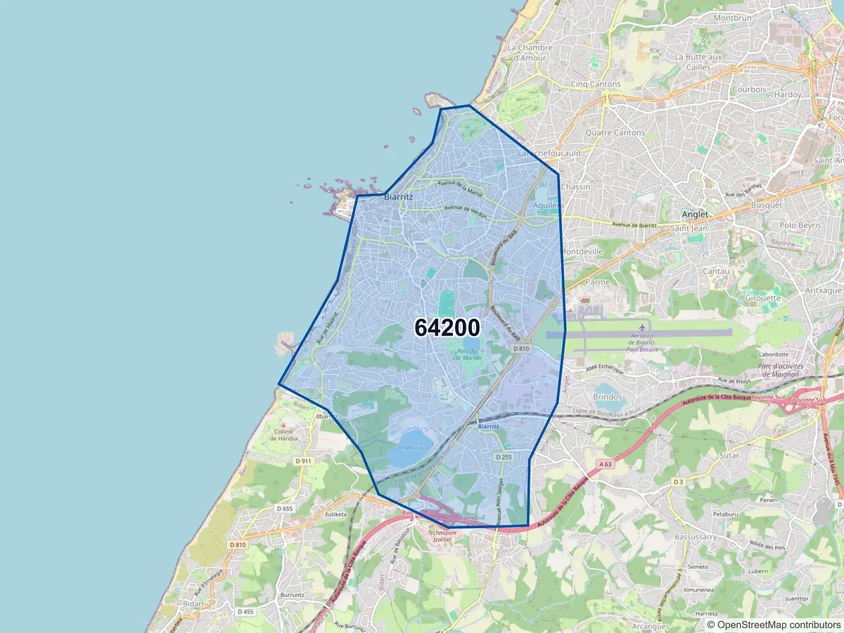 Carte du code postal 64200 (ARCANGUES)