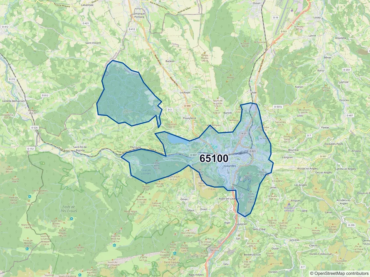 Carte du code postal 65100 (ADE)