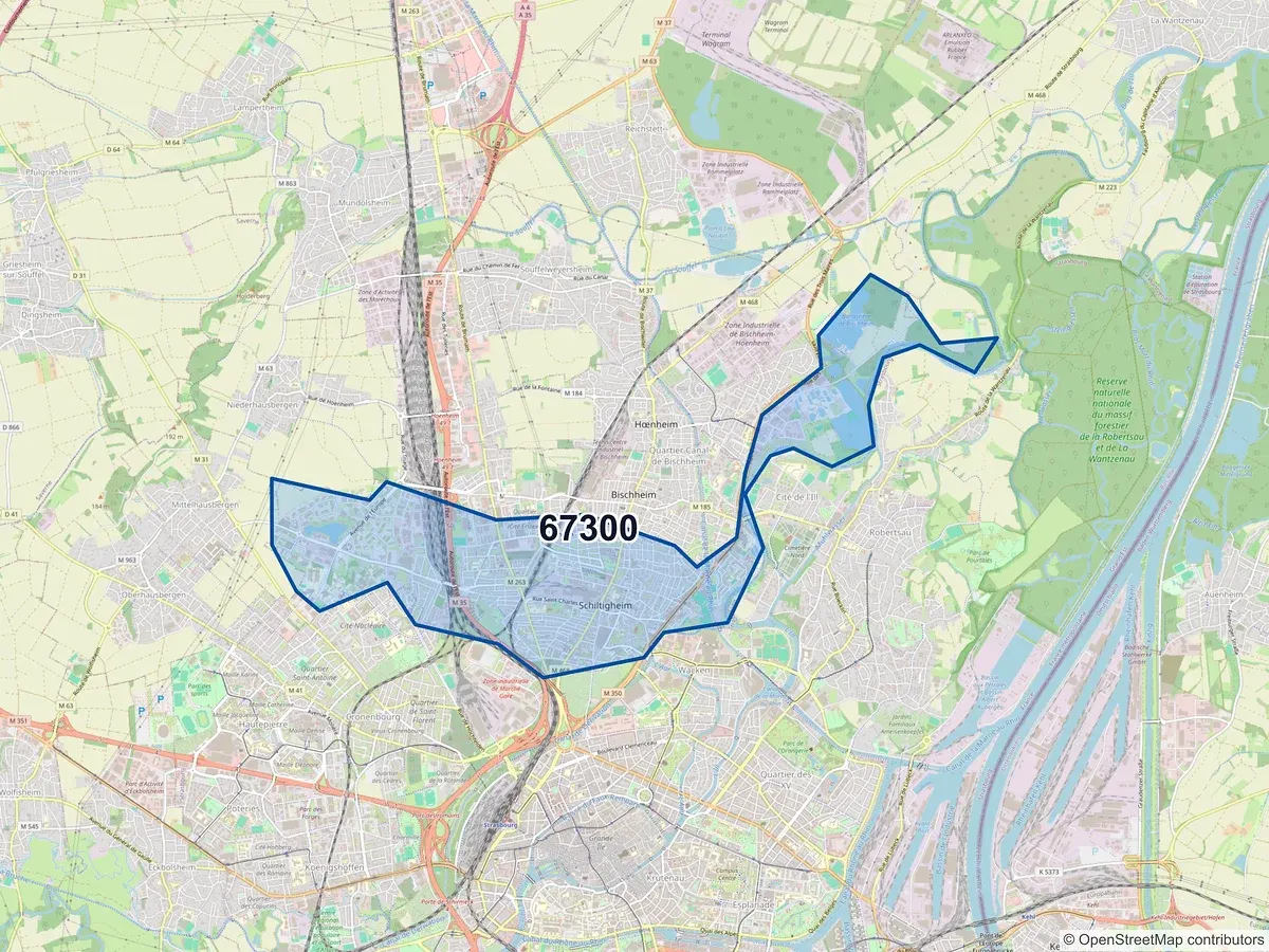 Carte du code postal 67300 (SCHILTIGHEIM)