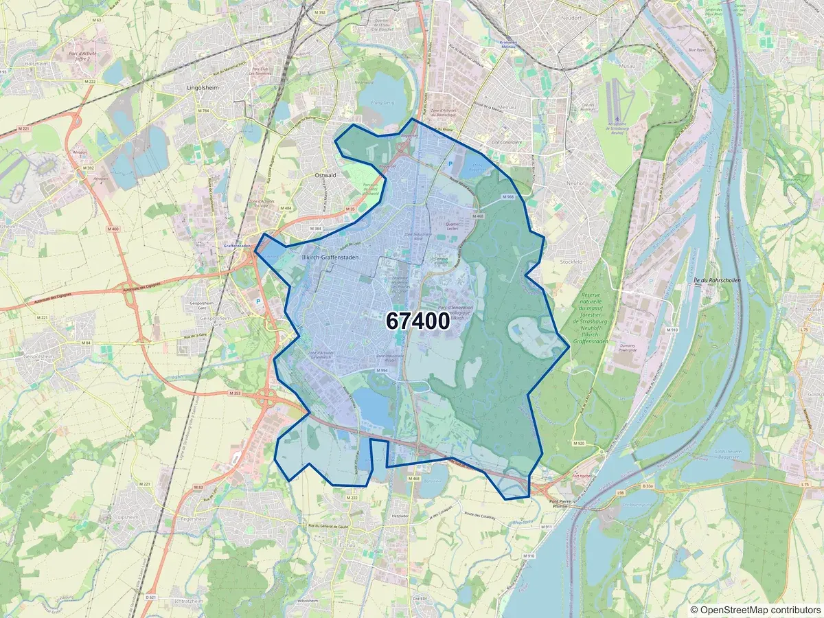 Carte du code postal 67400 (ILLKIRCH GRAFFENSTADEN)