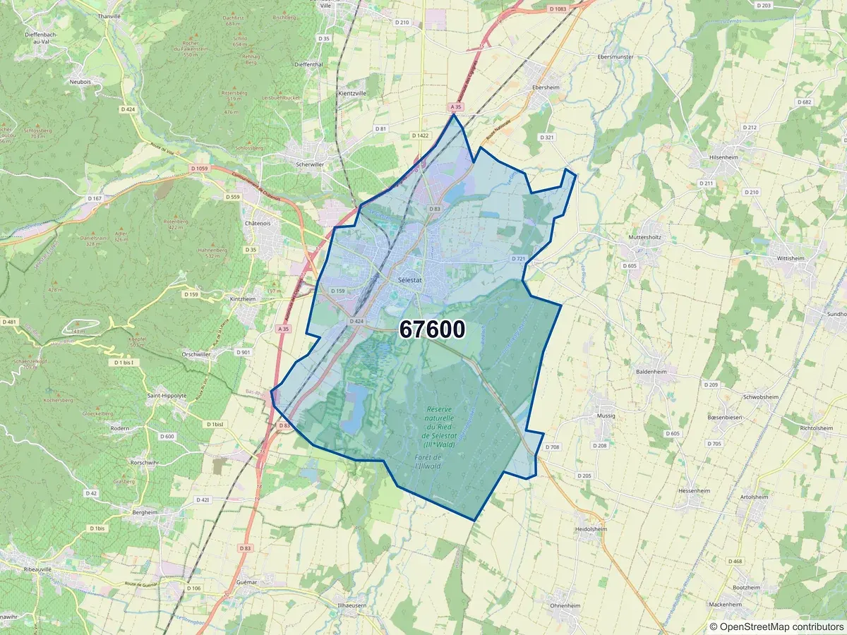 Carte du code postal 67600 (BALDENHEIM)