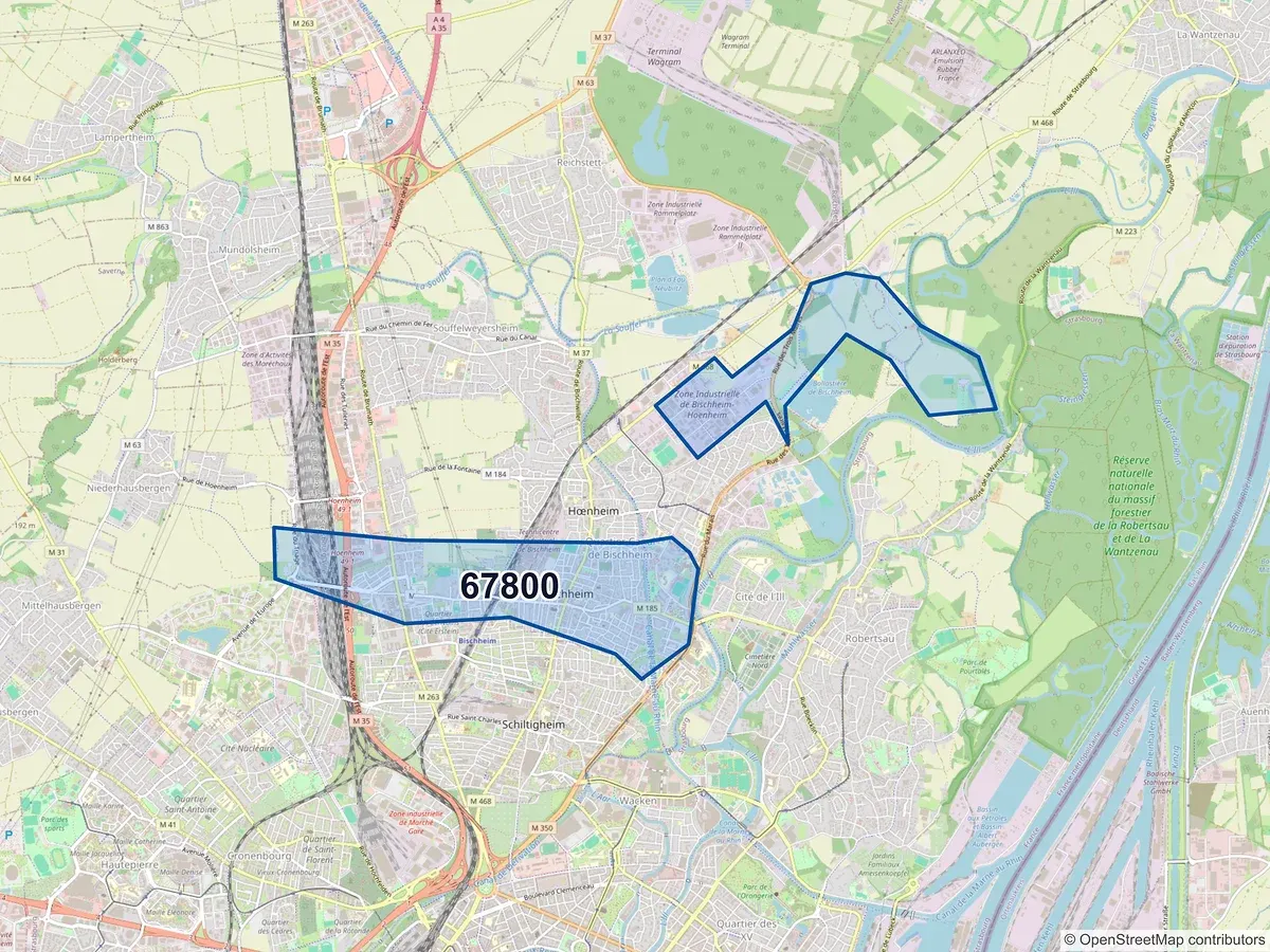 Carte du code postal 67800 (BISCHHEIM)