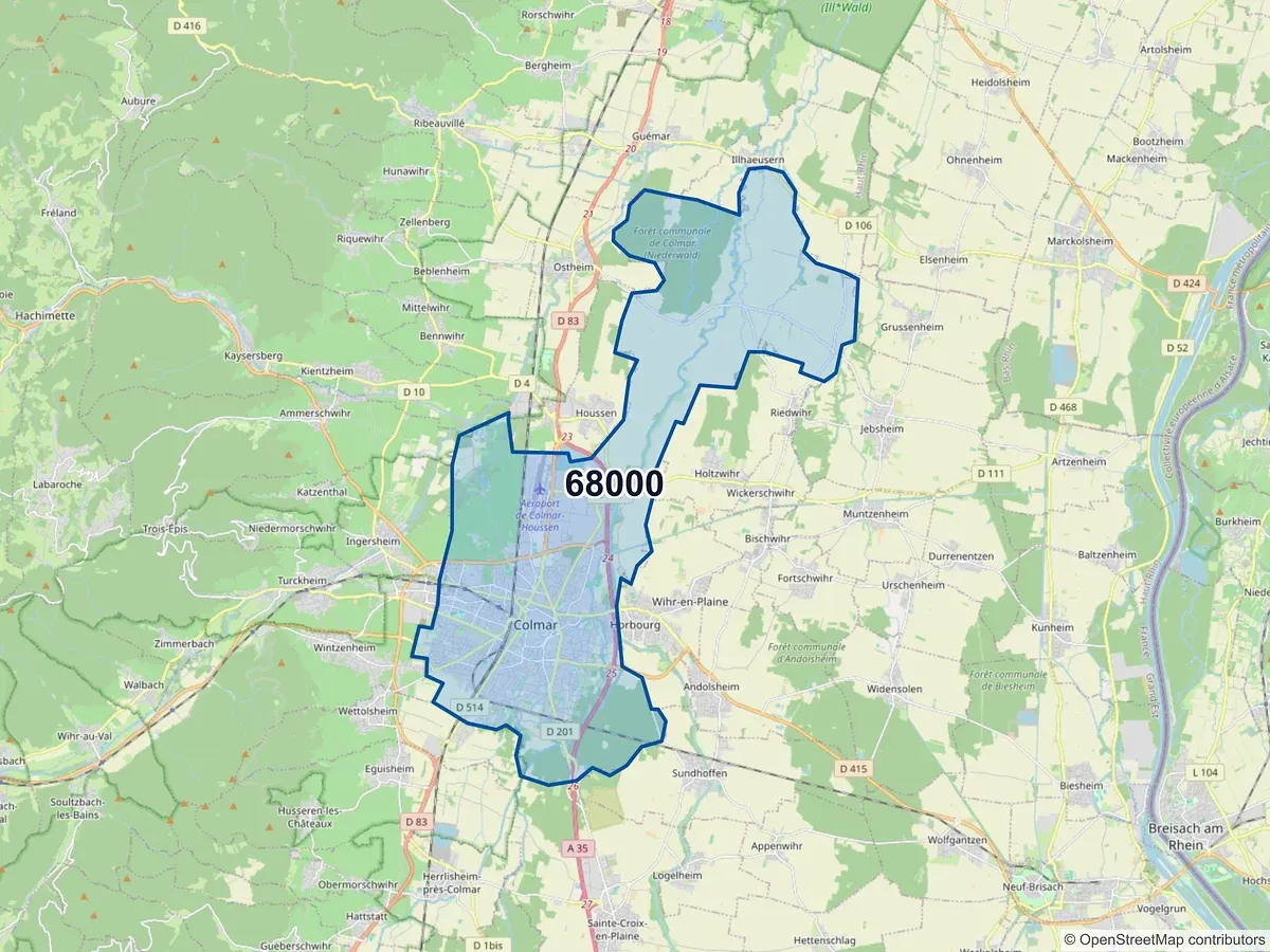 Carte du code postal 68000 (COLMAR)