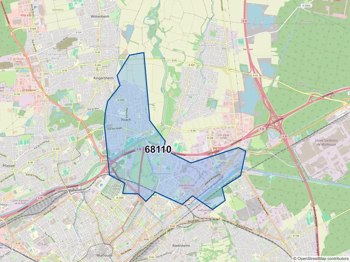 Carte du code postal 68110 (ILLZACH)