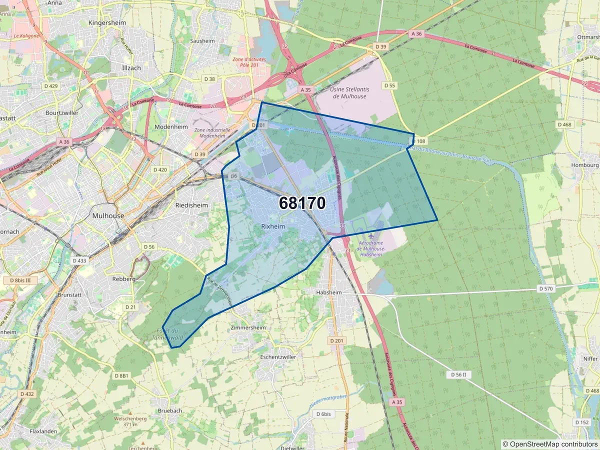Carte du code postal 68170 (RIXHEIM)