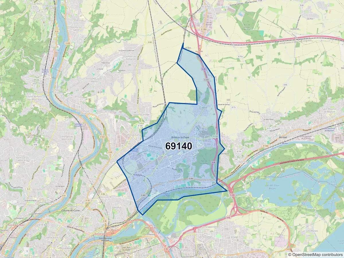 Carte du code postal 69140 (RILLIEUX LA PAPE)