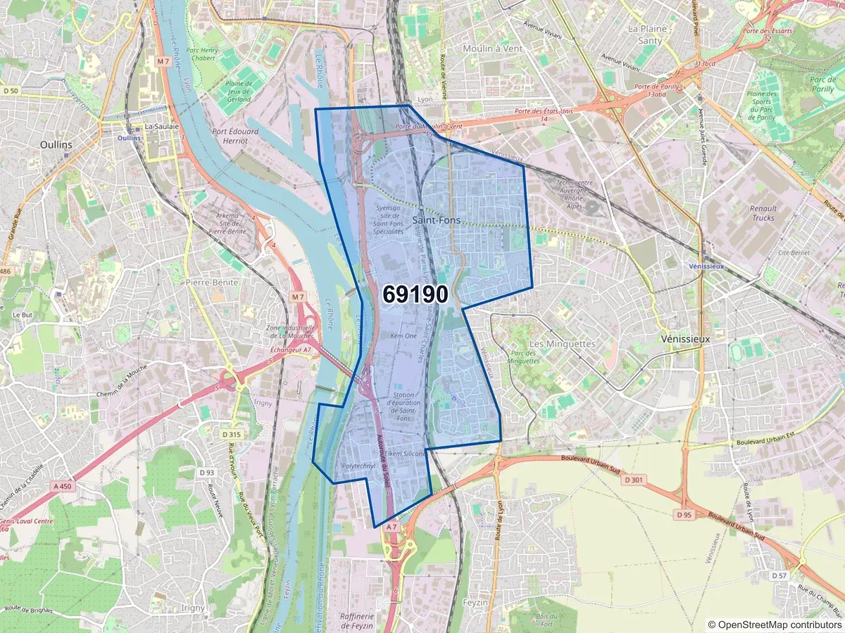 Carte du code postal 69190 (ST FONS)