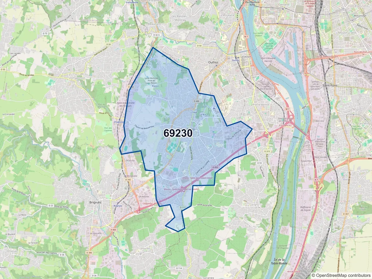 Carte du code postal 69230 (ST GENIS LAVAL)