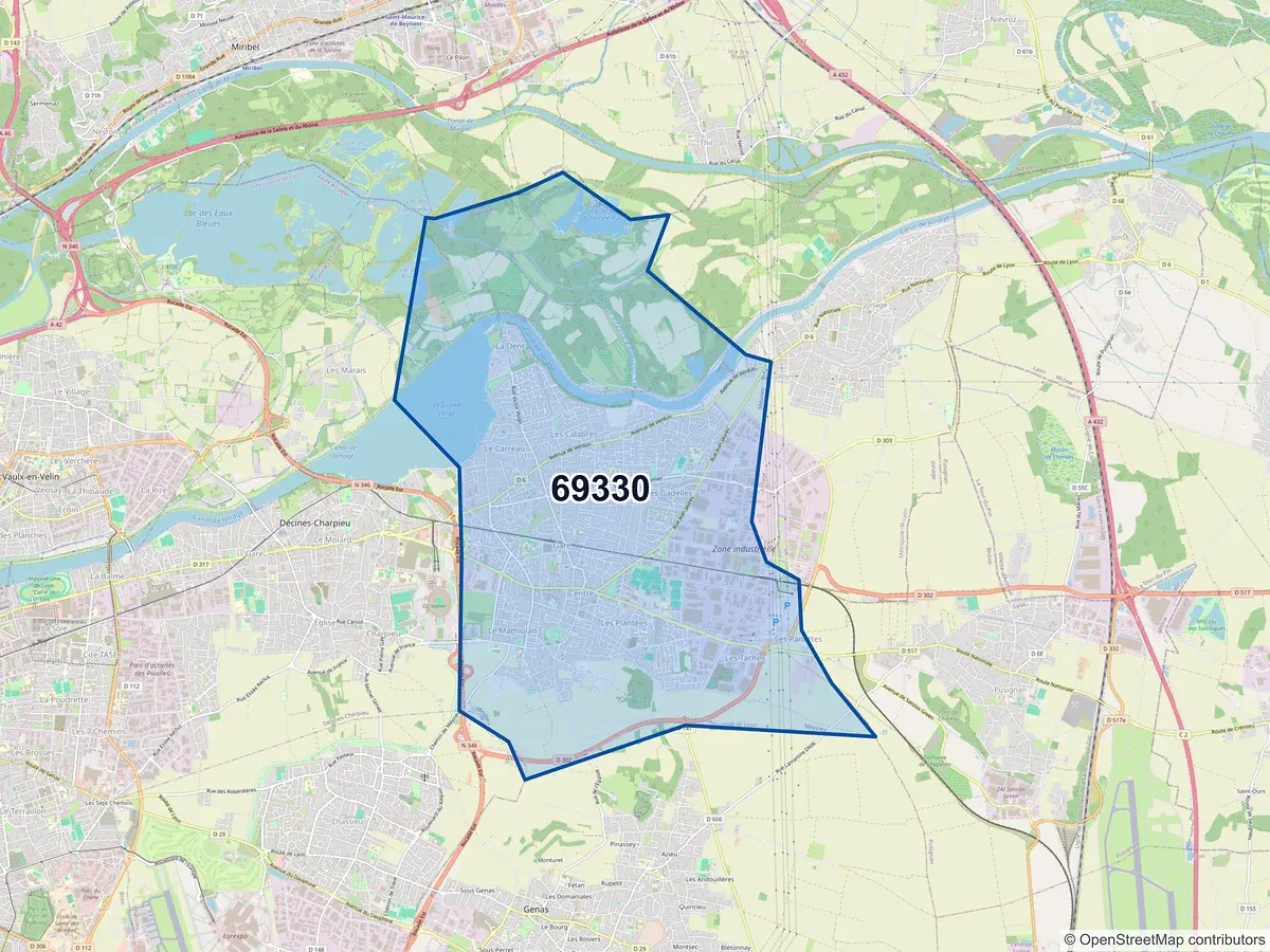 Carte du code postal 69330 (JONAGE)