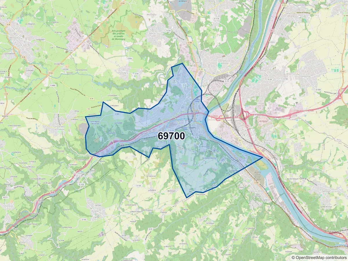 Carte du code postal 69700 (ECHALAS)
