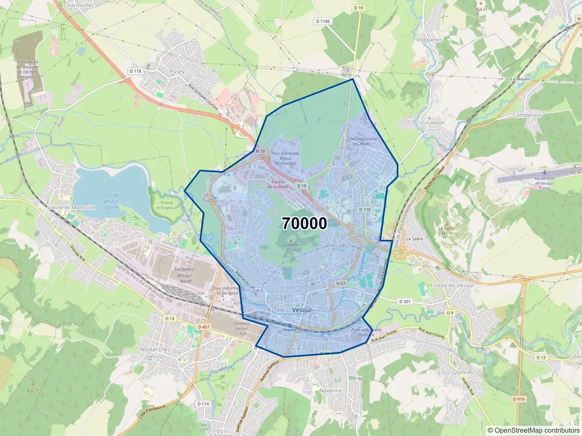 Carte du code postal 70000 (ANDELARRE)