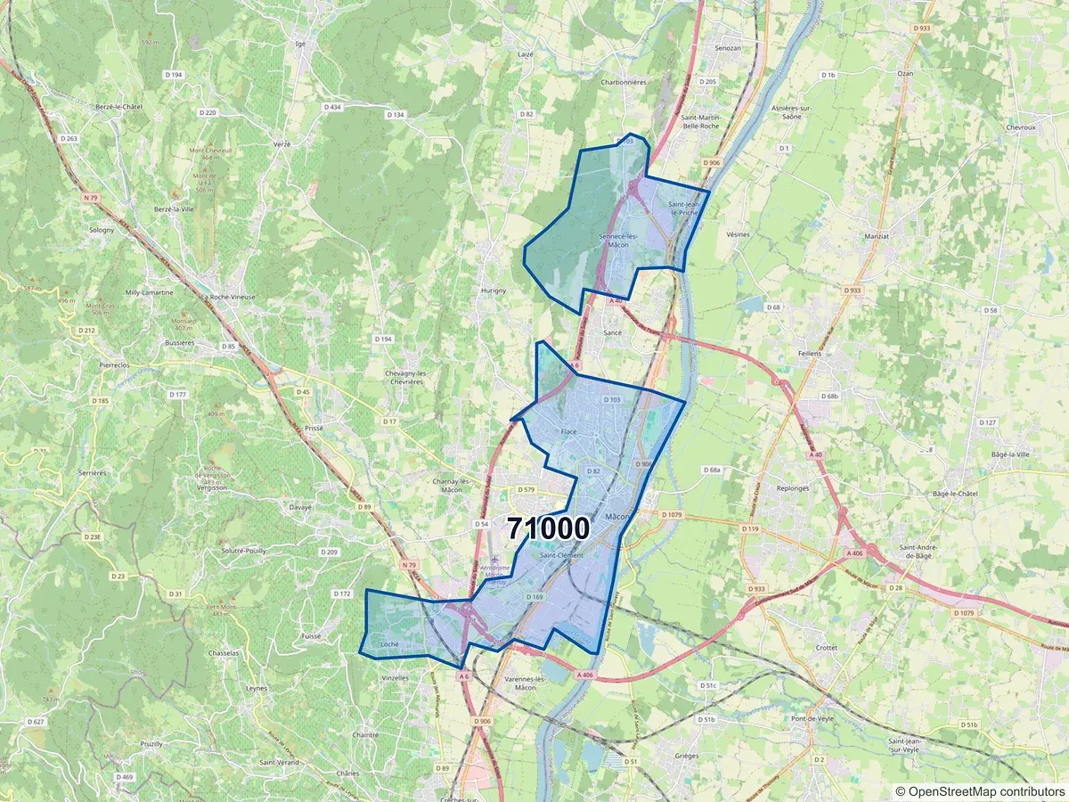 Carte du code postal 71000 (MACON)
