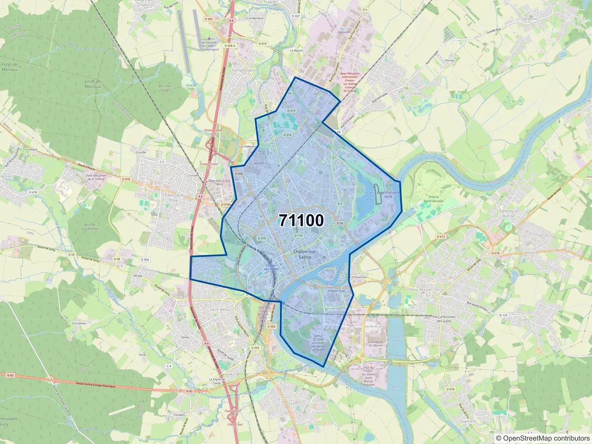 Carte du code postal 71100 (CHALON SUR SAONE)