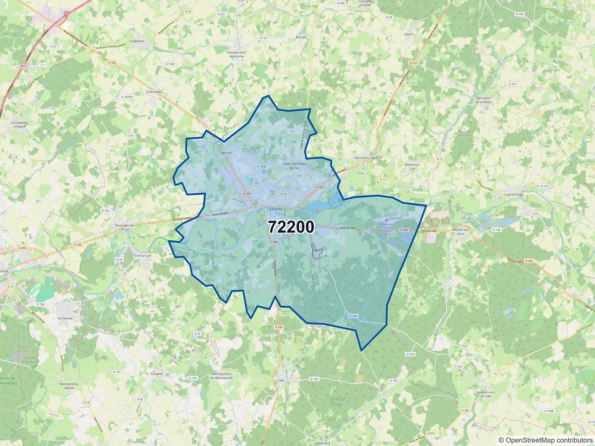 Carte du code postal 72200 (LE BAILLEUL)
