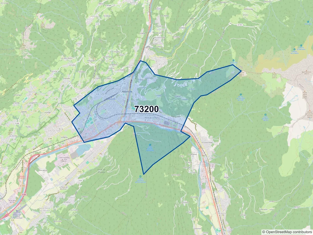 Carte du code postal 73200 (ALBERTVILLE)