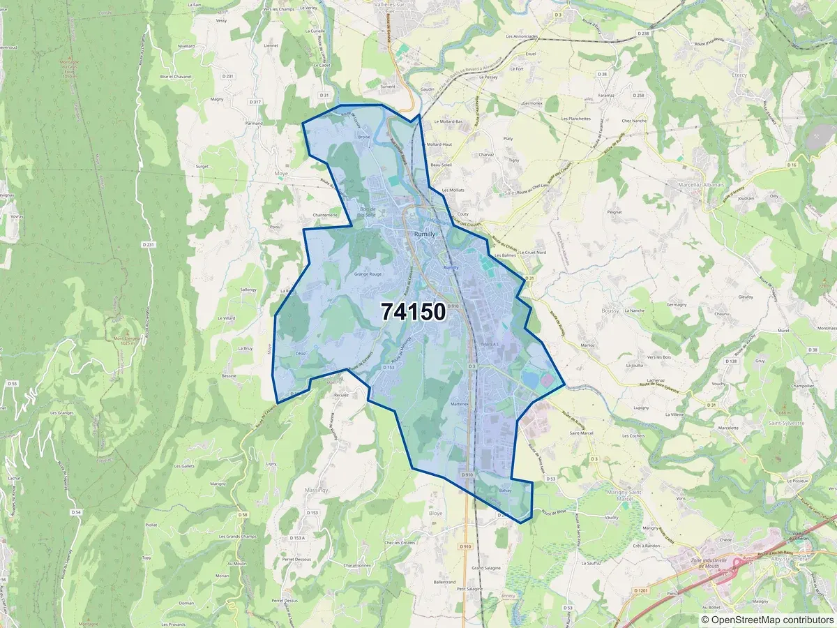 Carte du code postal 74150 (BLOYE)