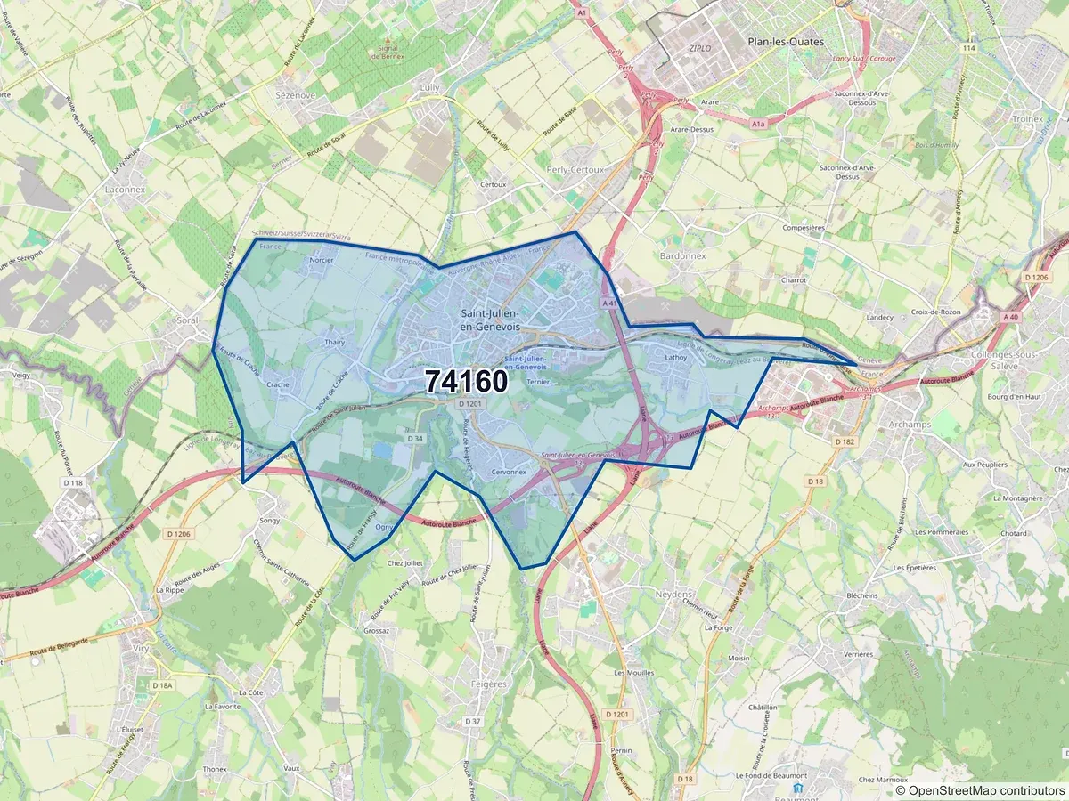 Carte du code postal 74160 (ARCHAMPS)