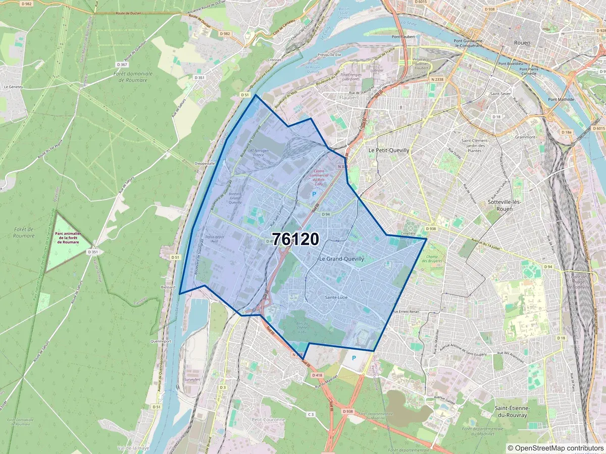 Carte du code postal 76120 (LE GRAND QUEVILLY)