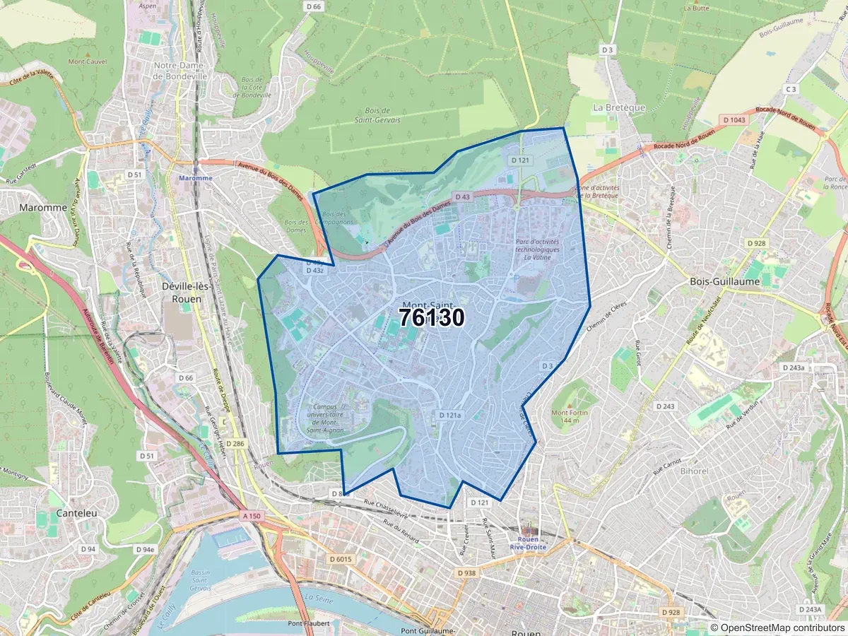 Carte du code postal 76130 (MONT ST AIGNAN)
