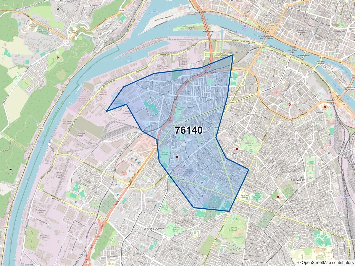 Carte du code postal 76140 (LE PETIT QUEVILLY)