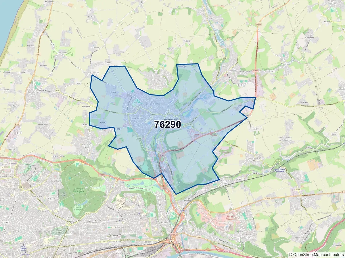 Carte du code postal 76290 (FONTAINE LA MALLET)