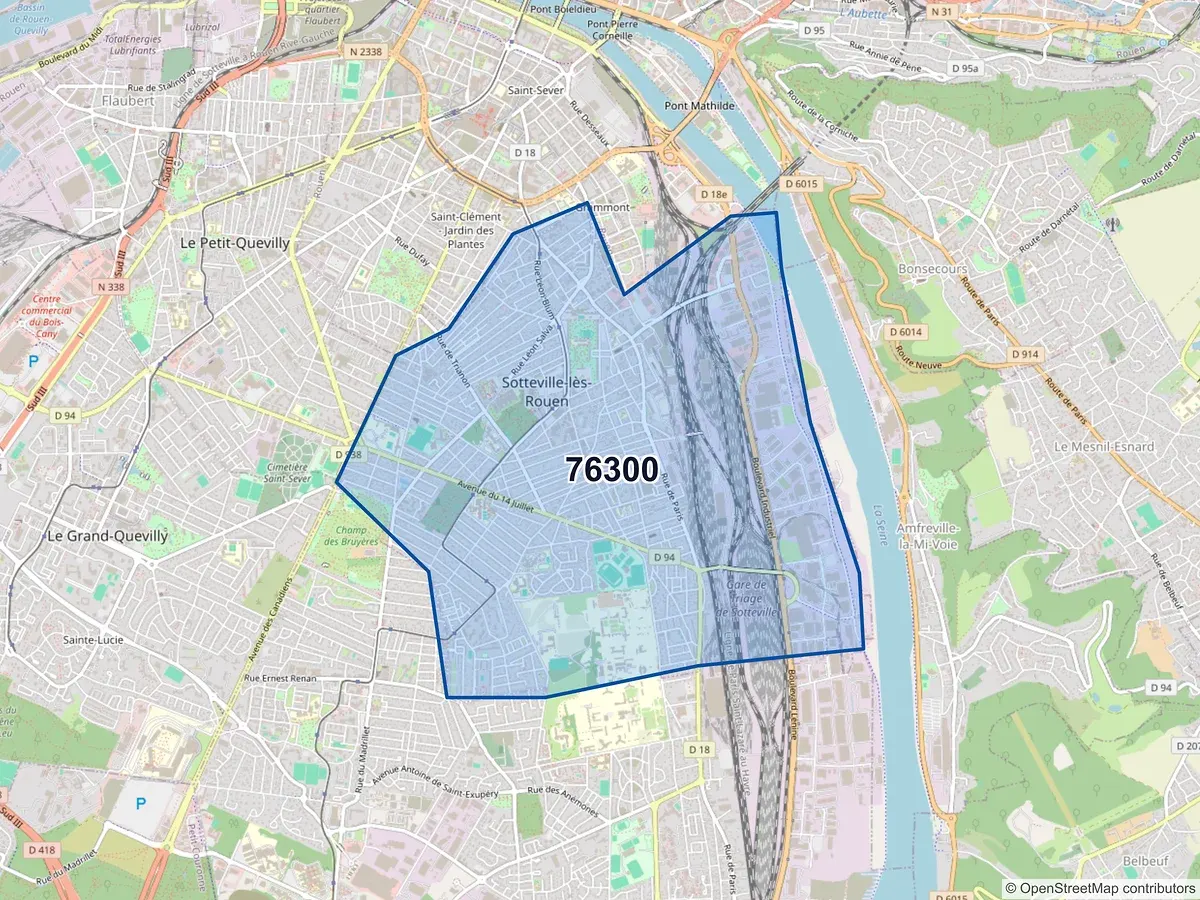 Carte du code postal 76300 (SOTTEVILLE LES ROUEN)