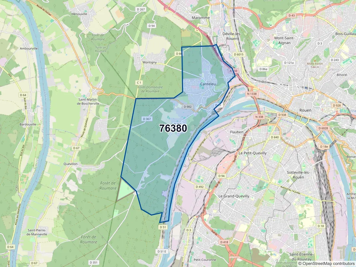 Carte du code postal 76380 (CANTELEU)