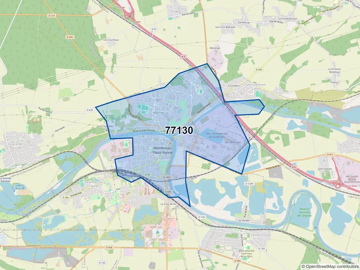 Carte du code postal 77130 (BARBEY)