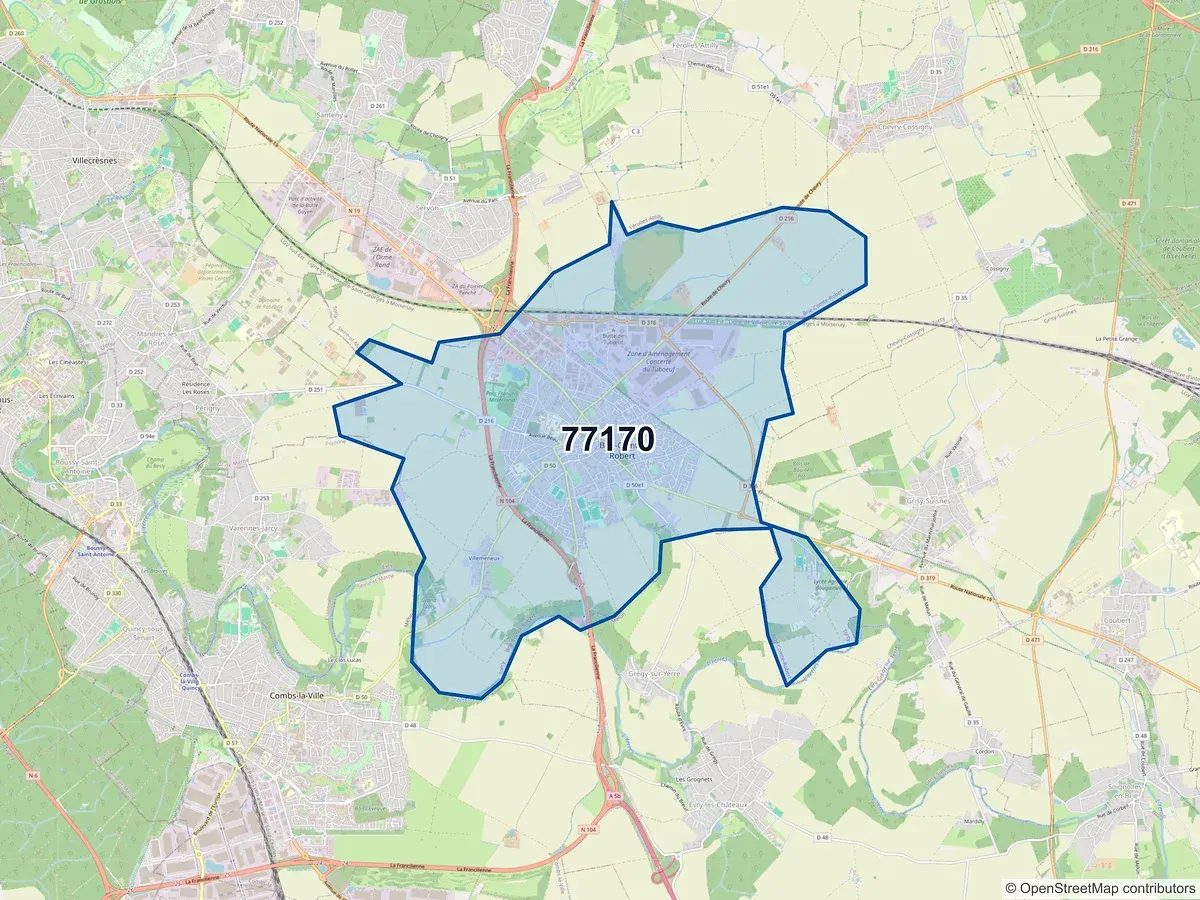 Carte du code postal 77170 (BRIE COMTE ROBERT)