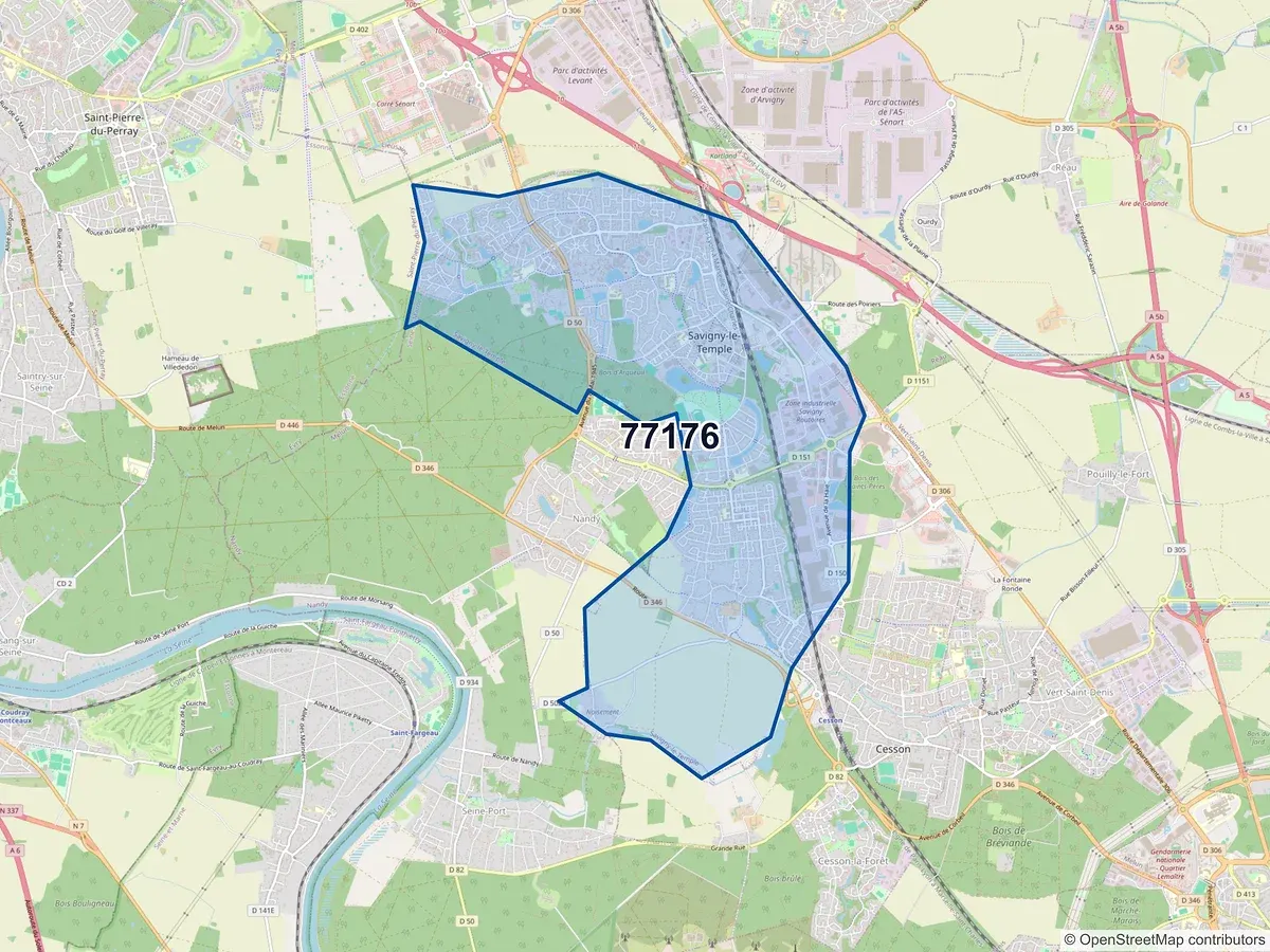 Carte du code postal 77176 (NANDY)