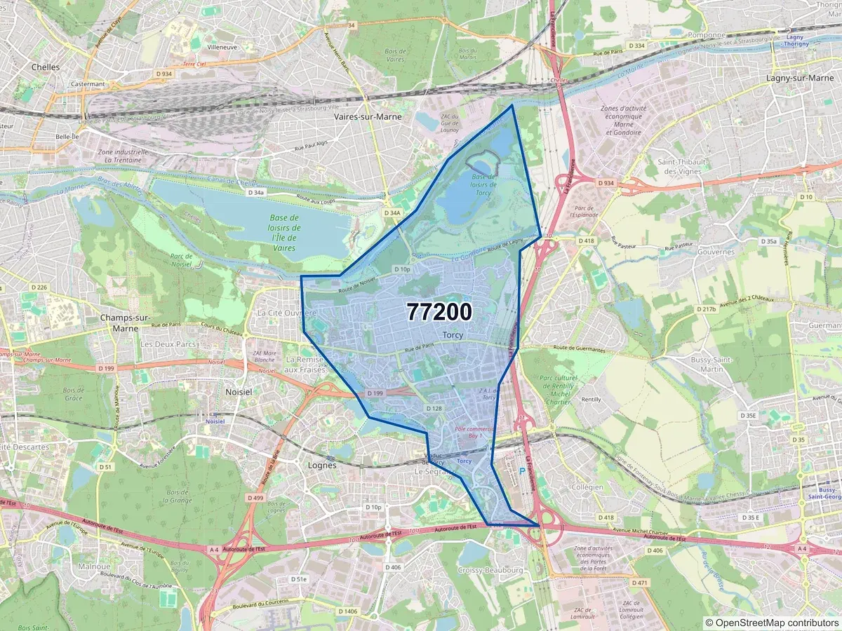 Carte du code postal 77200 (TORCY)