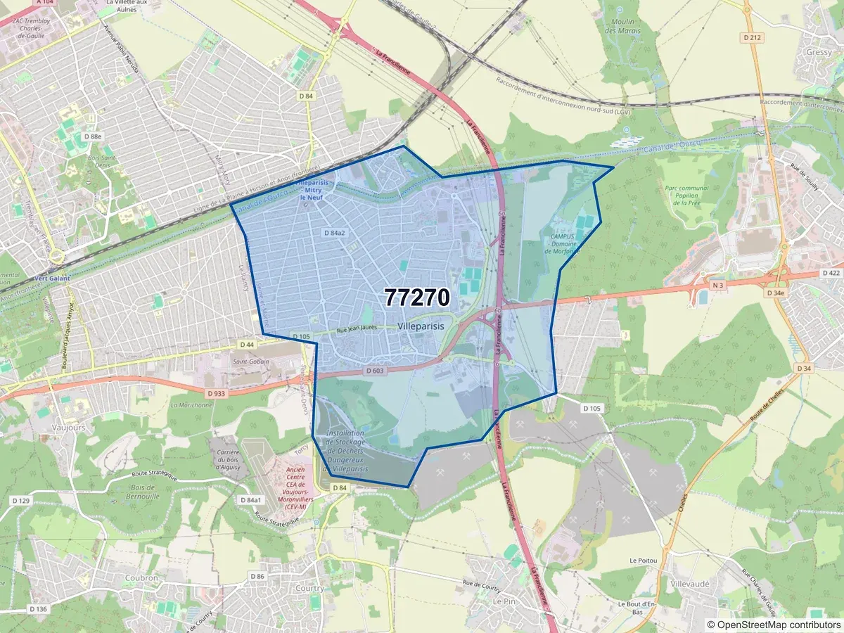 Carte du code postal 77270 (VILLEPARISIS)