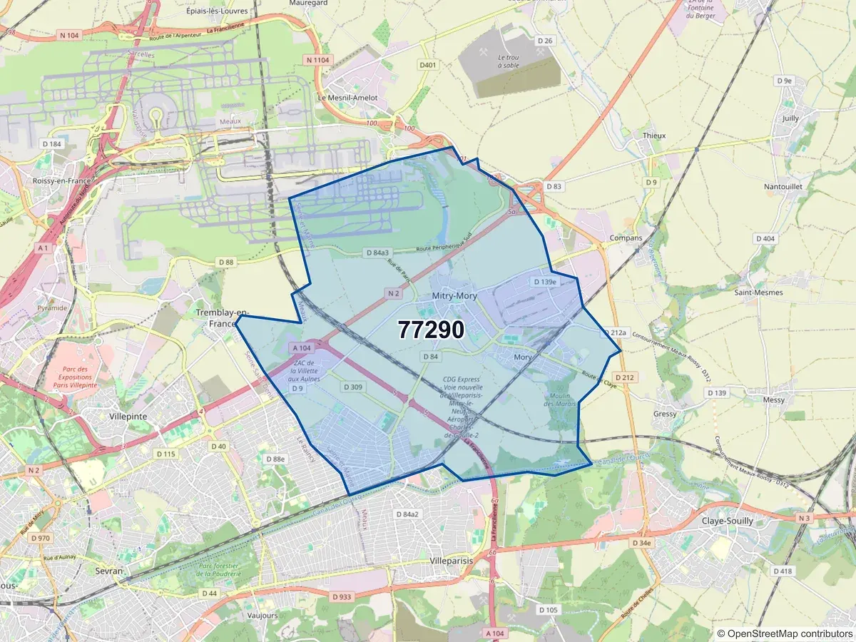 Carte du code postal 77290 (COMPANS)