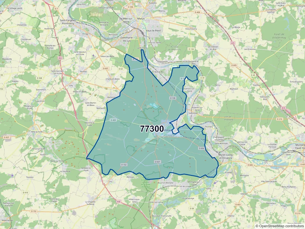 Carte du code postal 77300 (FONTAINEBLEAU)