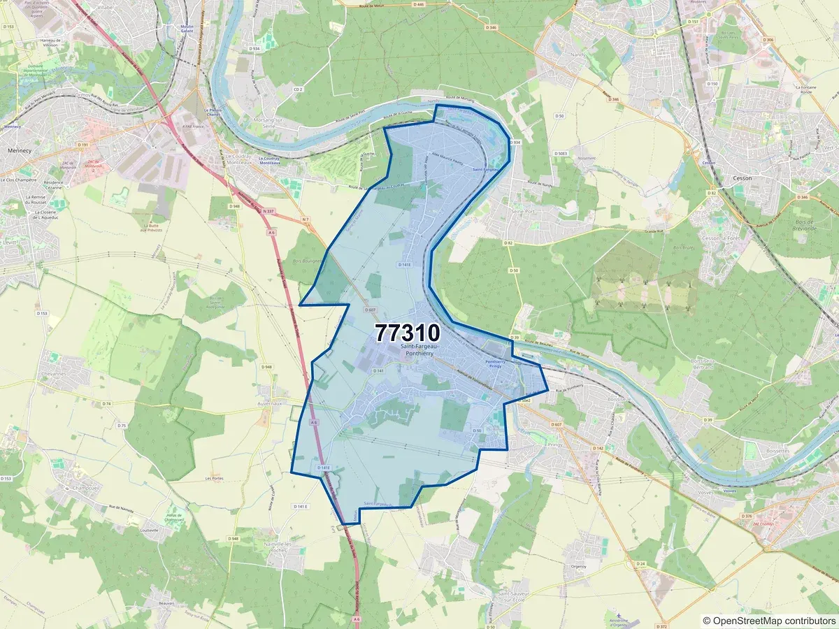 Carte du code postal 77310 (BOISSISE LE ROI)
