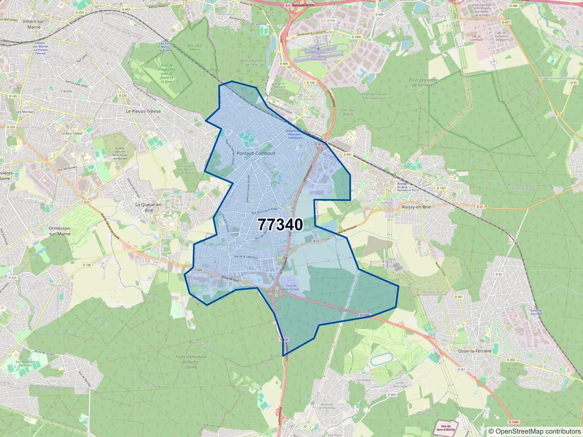 Carte du code postal 77340 (PONTAULT COMBAULT)