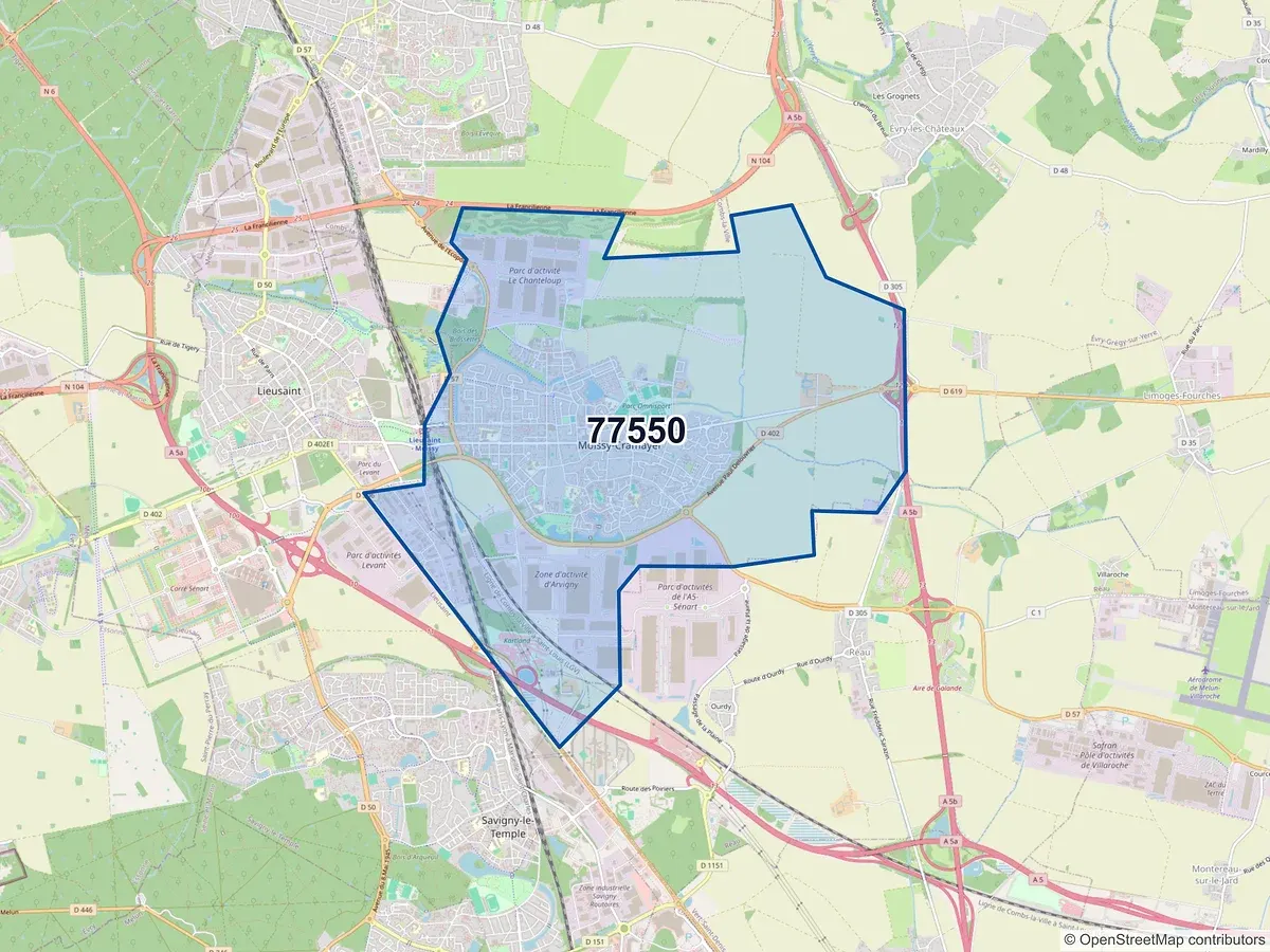 Carte du code postal 77550 (LIMOGES FOURCHES)