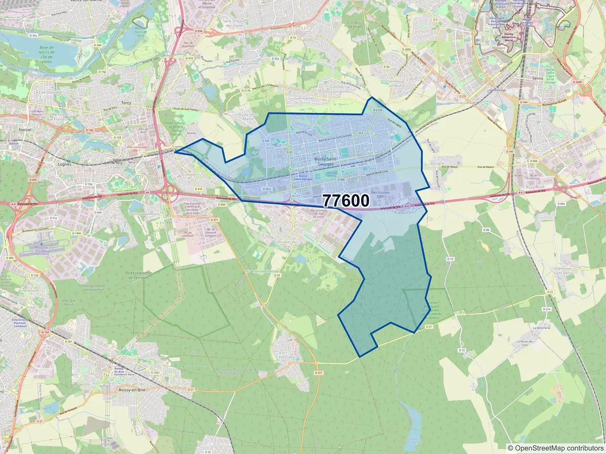 Carte du code postal 77600 (BUSSY ST GEORGES)