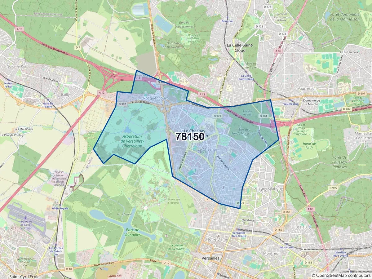 Carte du code postal 78150 (LE CHESNAY ROCQUENCOURT)