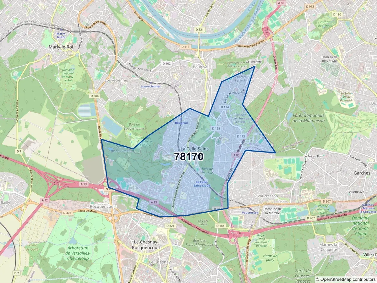 Carte du code postal 78170 (LA CELLE ST CLOUD)