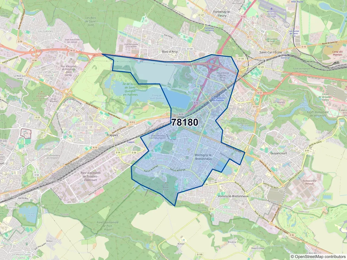 Carte du code postal 78180 (MONTIGNY LE BRETONNEUX)