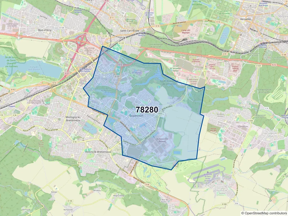 Carte du code postal 78280 (GUYANCOURT)
