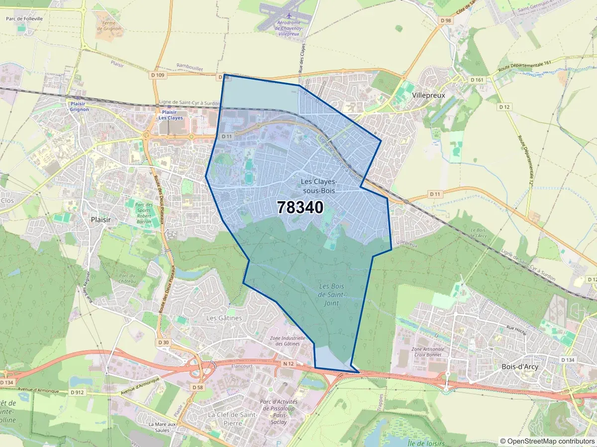 Carte du code postal 78340 (LES CLAYES SOUS BOIS)