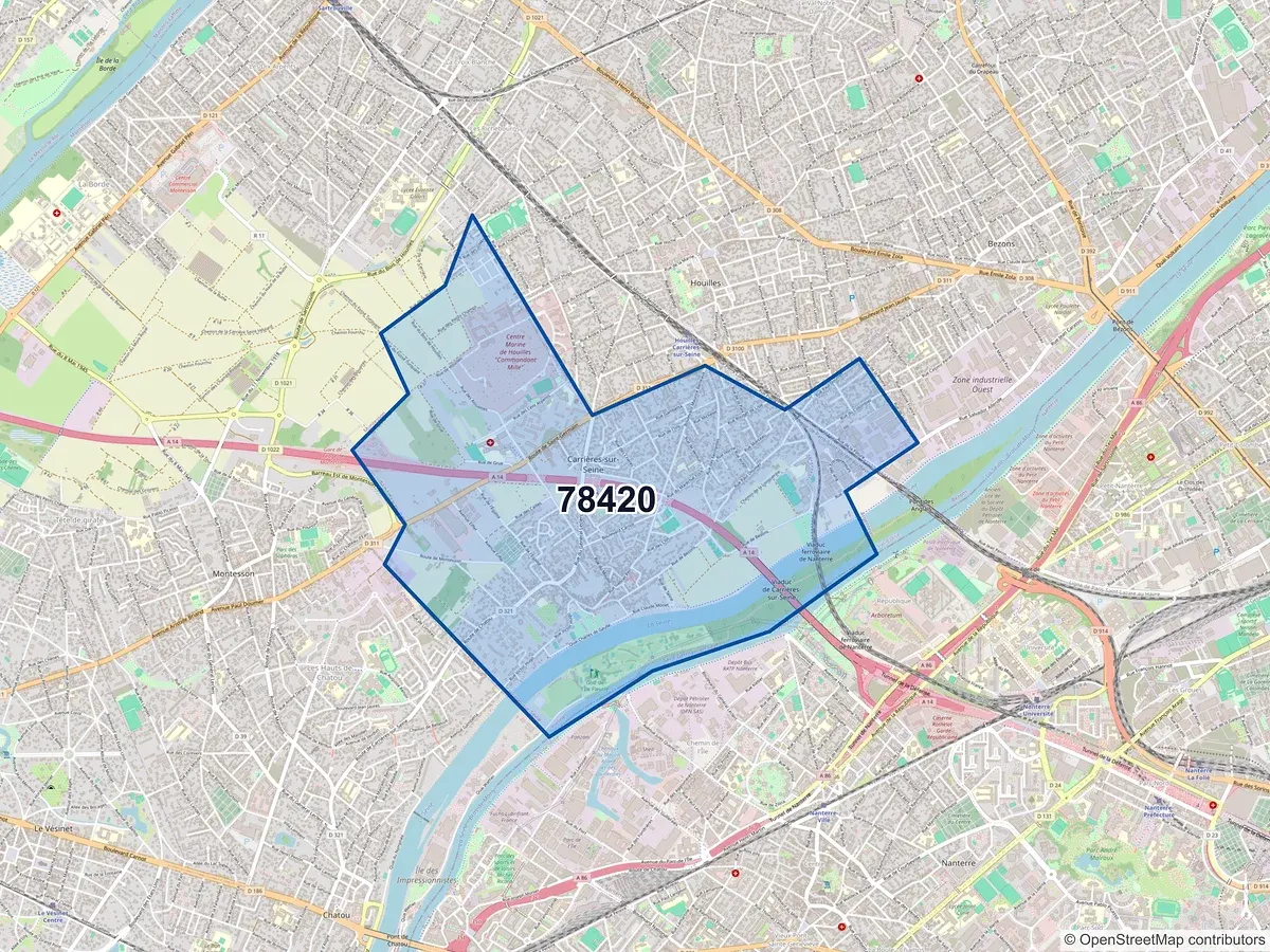 Carte du code postal 78420 (CARRIERES SUR SEINE)