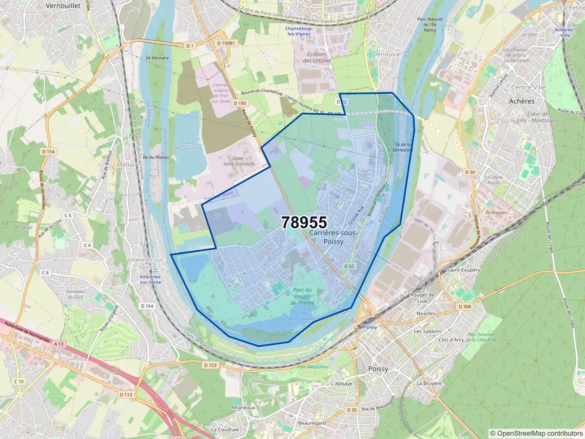 Carte du code postal 78955 (CARRIERES SOUS POISSY)