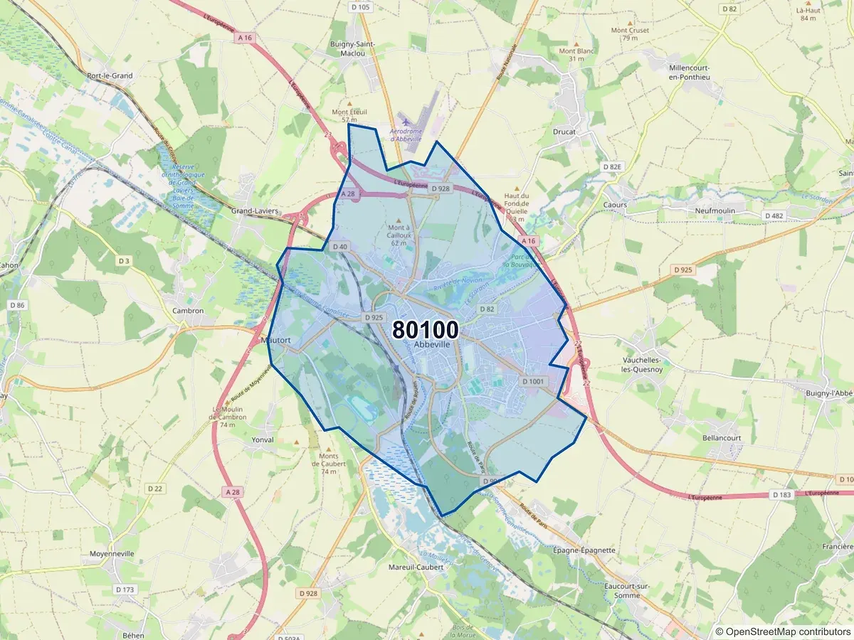 Carte du code postal 80100 (ABBEVILLE)