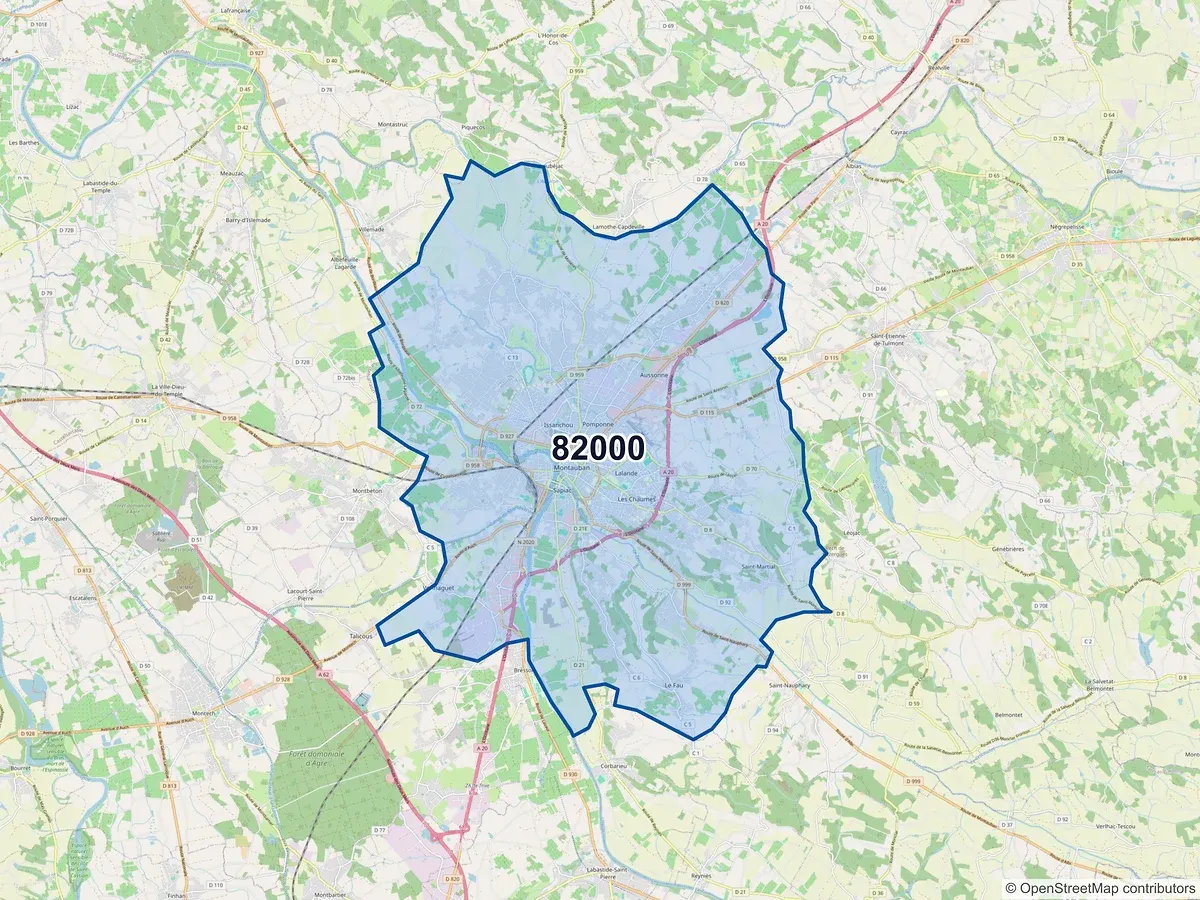 Carte du code postal 82000 (MONTAUBAN)