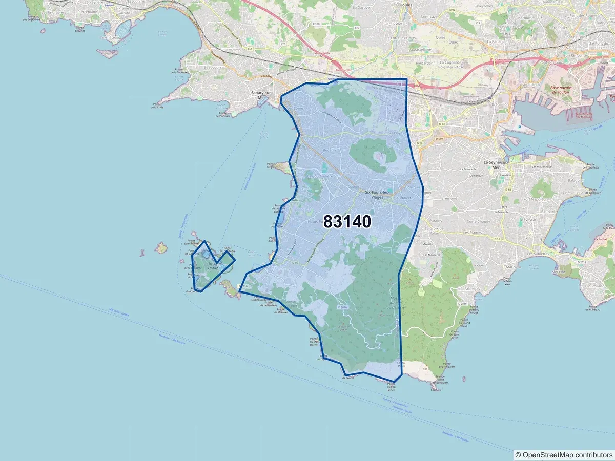 Carte du code postal 83140 (SIX FOURS LES PLAGES)